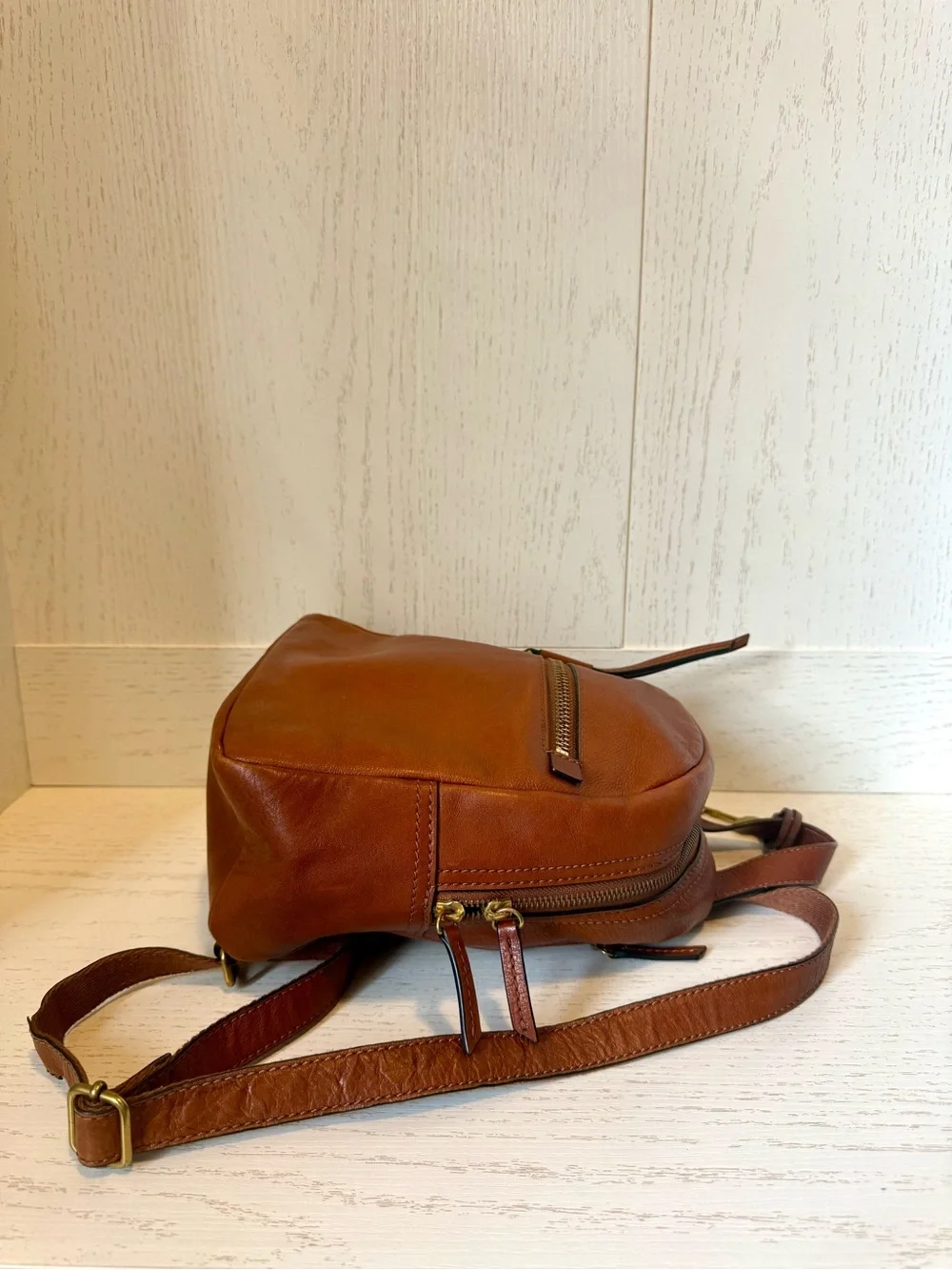 Fossil Cognac Leather Megan Mini Backpack